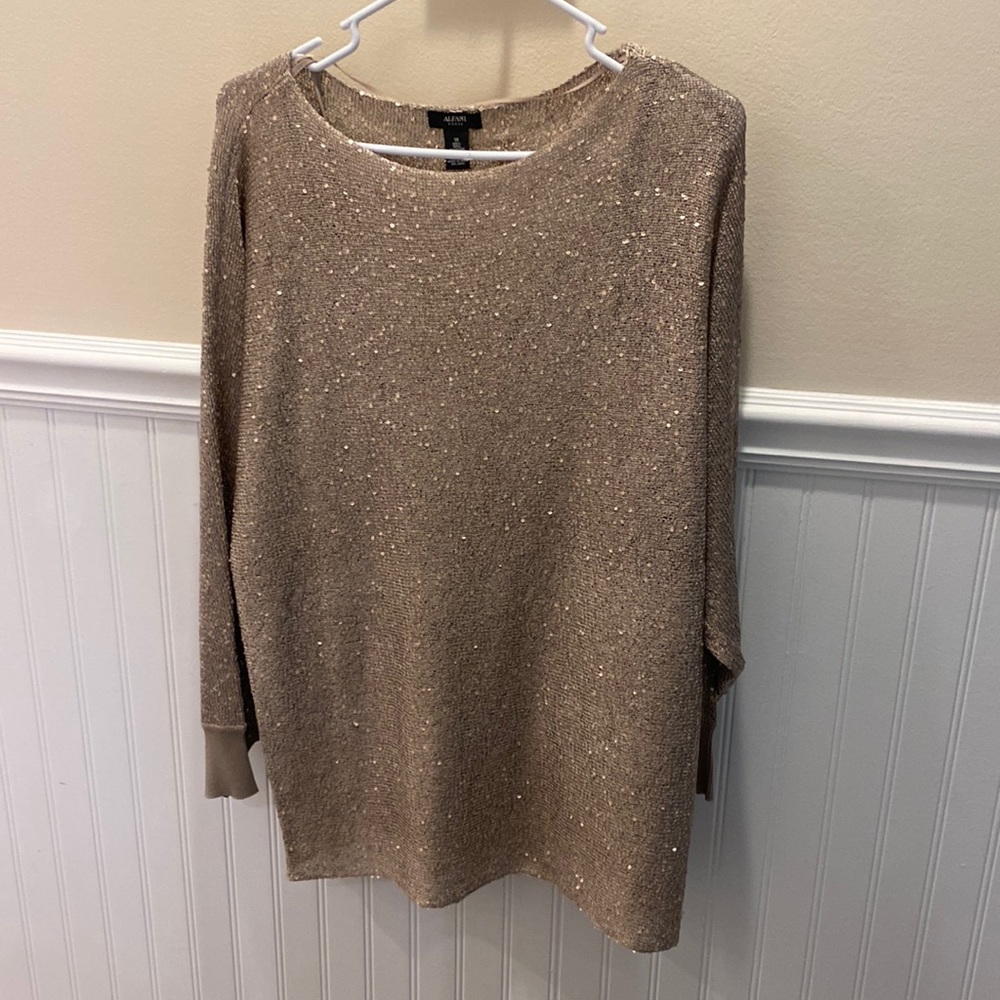 Champagne colored long sleeved blouse with removable tank top.